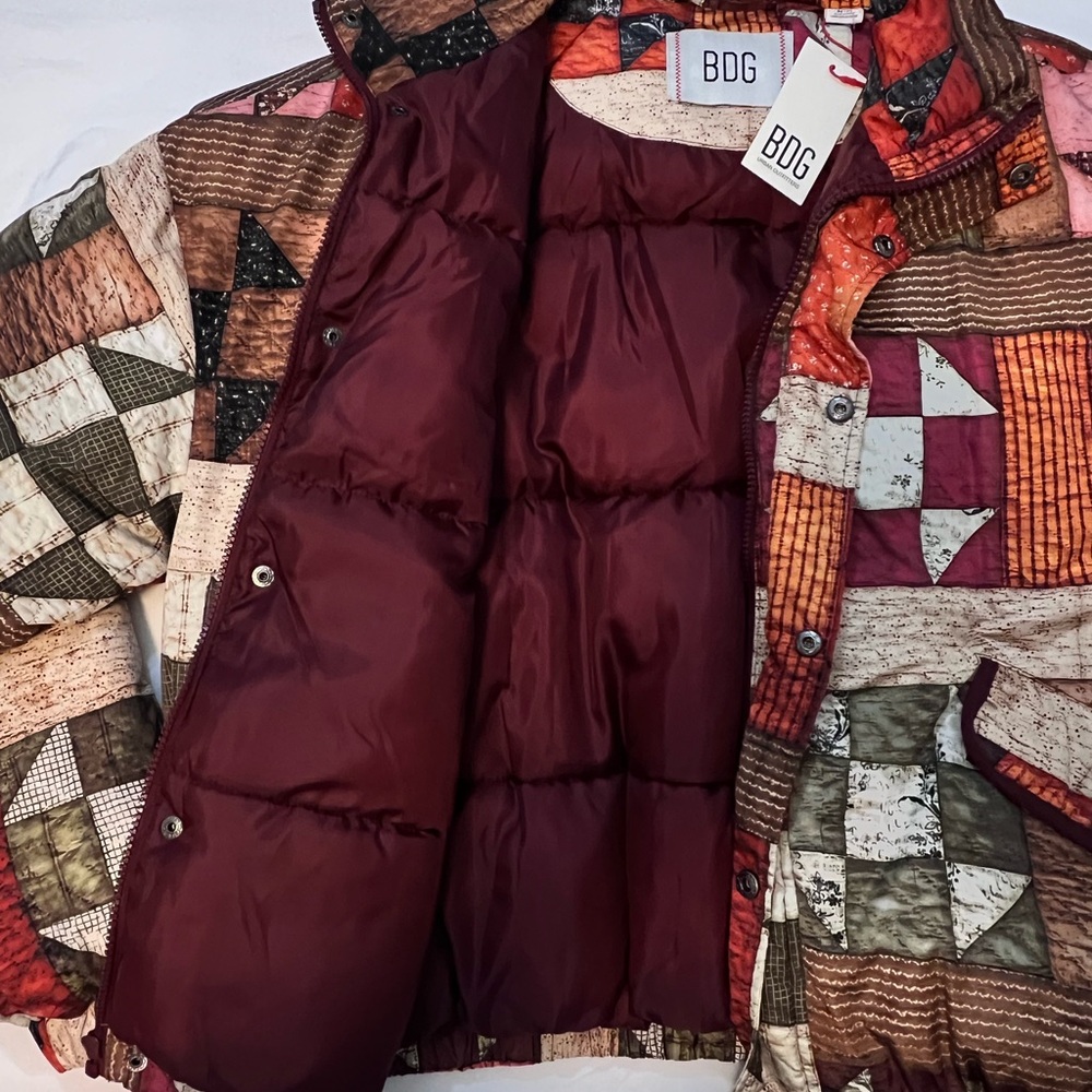 BDG Multicolor Patchwork Print Puffer Jacket NWT - image 3